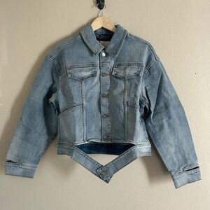 LNDN Denim Landon‎ Denim Cutout Waist Classic Denim Jacket NWT Size Small